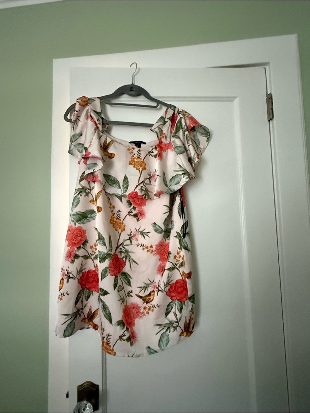Floral Ruffle over the shoulder tie strap Women’s Top - Pink/Coral